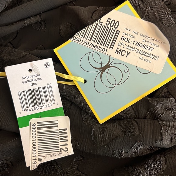 CeCe off shoulder jacquard blouse in black,elastic top ruching,tie sleeves,NWT,L - Picture 9 of 11